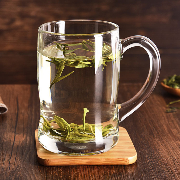Green apple transparent glass handle cups, beer mugs, tea cups, juice cups, water cups, glass cups wholesale with logo printing Specification drawing