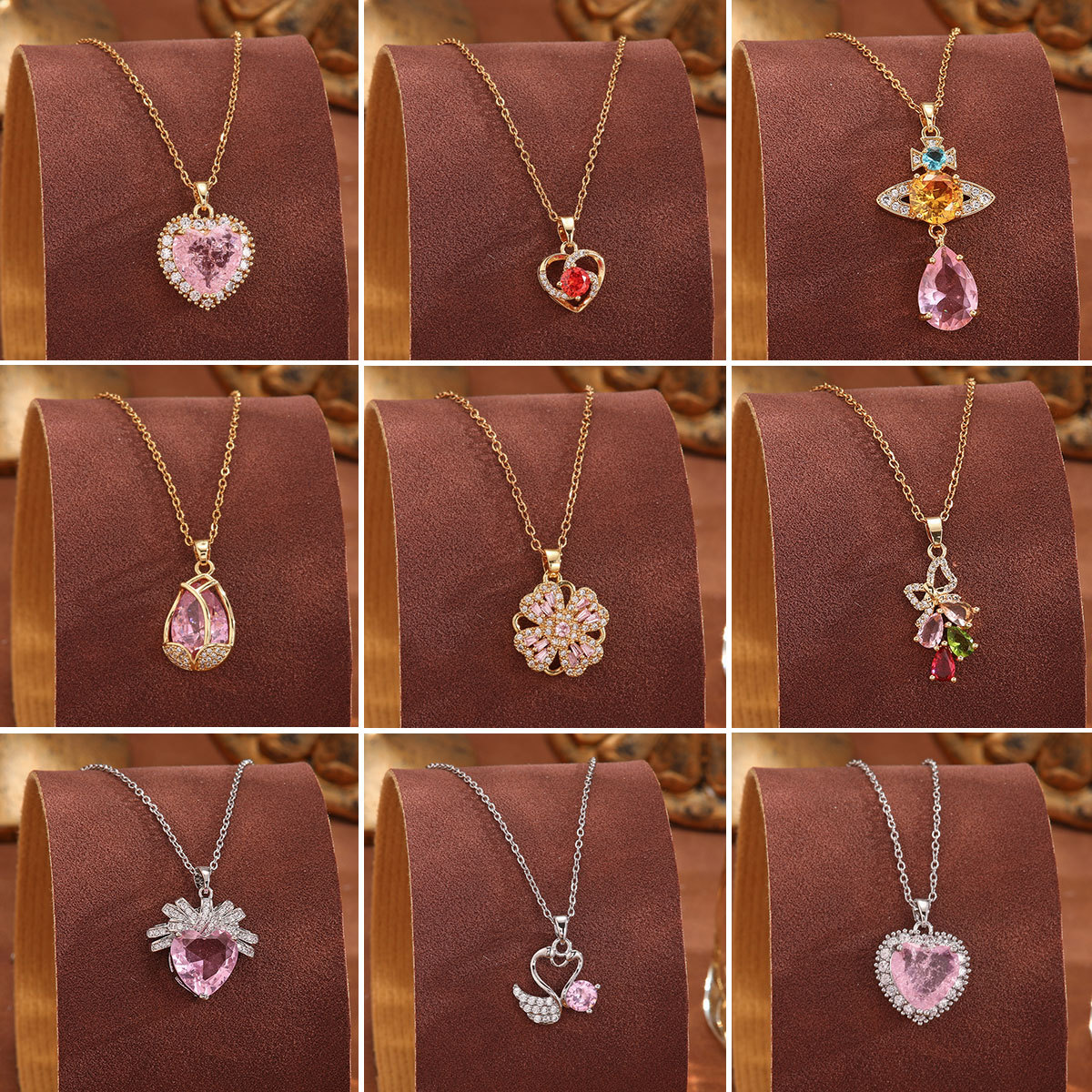 Titanium steel necklace that doesn't fade, luxurious tulip deep pink necklace, the same style as Internet celebrities, fashionable and trendy collarbone chain wholesale full figure