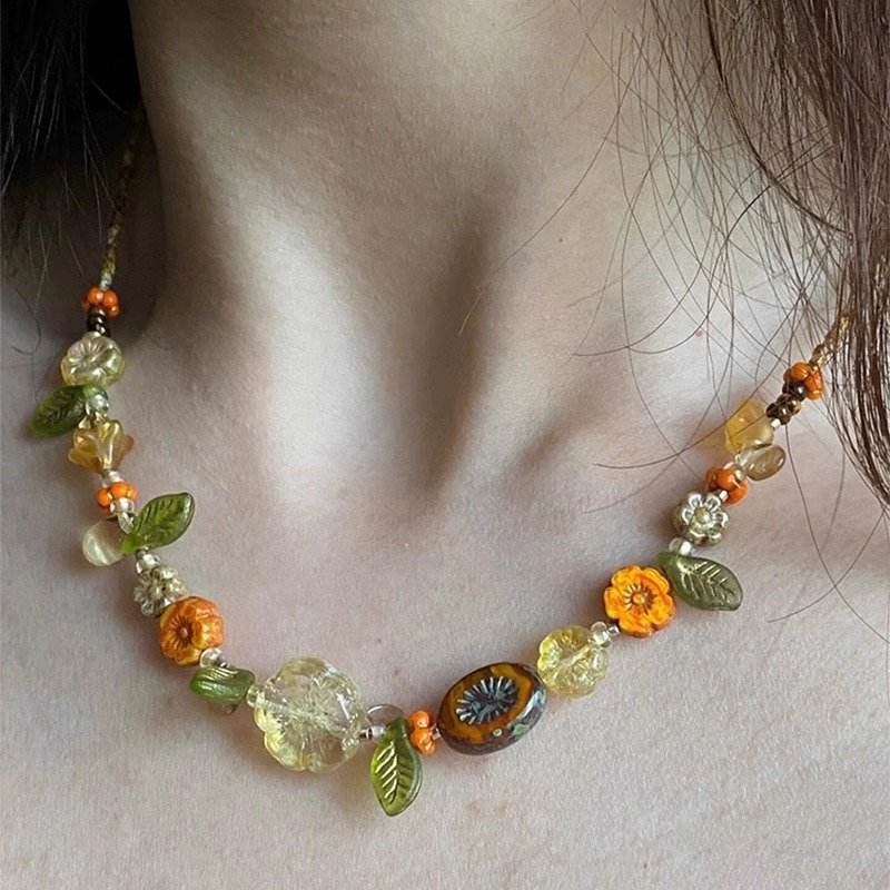 Hawaiian atmosphere, seaside island, forest-themed, niche accessories, plant leaves, fresh and delicate flowers, beaded necklaces for women Specification drawing