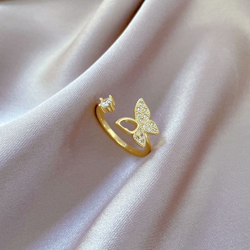 【 Real Gold 】 Hollow butterfly Full diamond ring with adjustable opening, simple Japanese-style ring couple rings Application Scenario