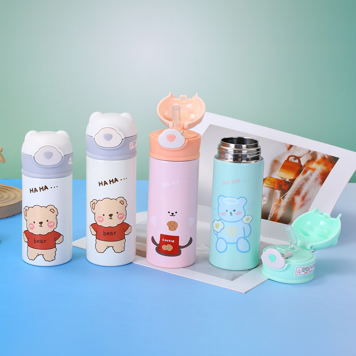 New 304 stainless steel insulated cup, bouncy straw cup, cartoon children's water cup, business gift cup details Picture