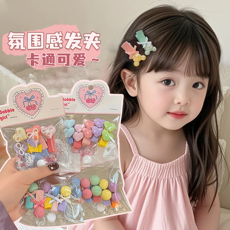 Dopamine candy-colored hair clips, fully wrapped fabric buttons, duckbill clips, bow, side clips of girls' bangs, hair accessories full figure