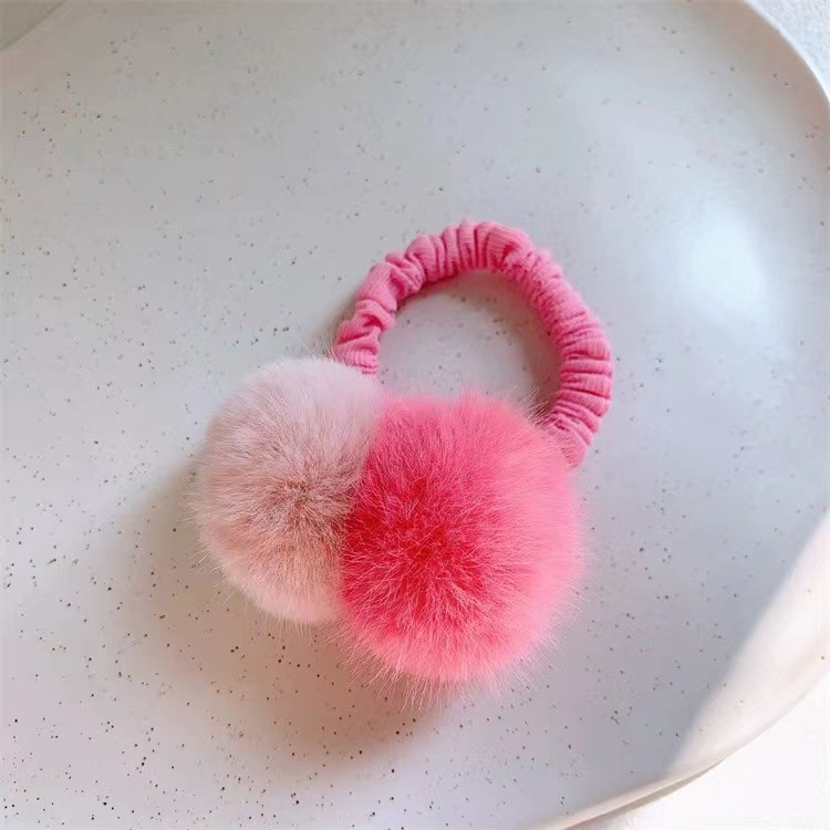 New autumn and winter fluffy hair bands, children's high-elasticity hair ties, princess cute rubber bands, baby pom-ball hair ties details Picture