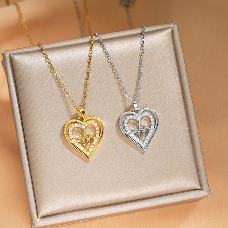 A large, fashionable and luxurious collarbone chain accessory for women, set with zircon full diamonds and electrocardiogram hearts across borders from Europe and America full figure