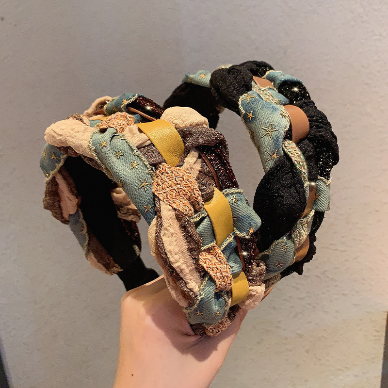 Denim star twist hair band for women 2024 New style, high-end, stylish and trendy headband hair accessory, with a niche design sense full figure