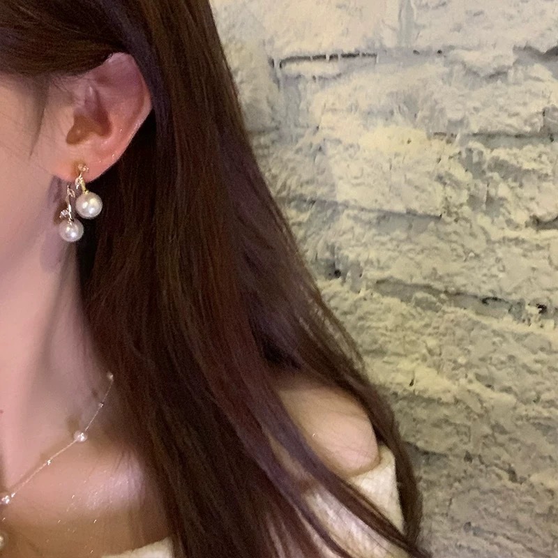 Light luxury and socialite style cross-zirconia pearl stud earrings 2025 New style, trendy and versatile high-end earrings and earrings for women Specification drawing