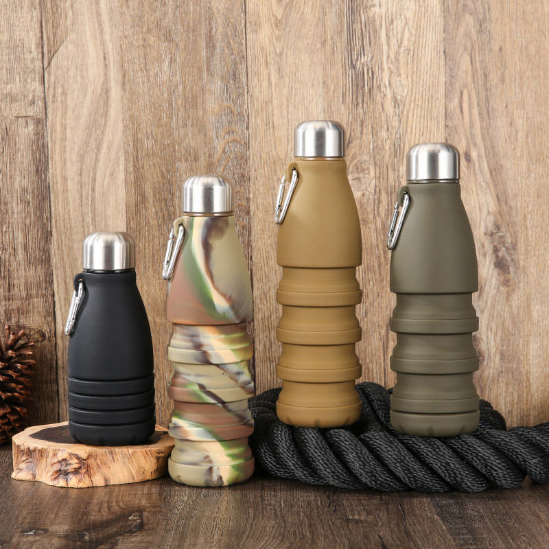 New outdoor food-grade silicone cola bottle, portable sports water bottle, camping folding water cup full figure