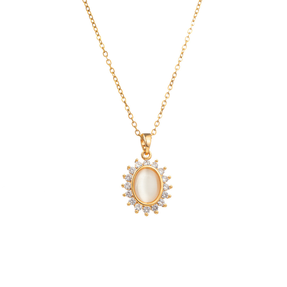 High-end cat's eye flower necklace, women's niche design sense, titanium steel collarbone chain, exquisite zircon pendant, versatile accessories Item Picture