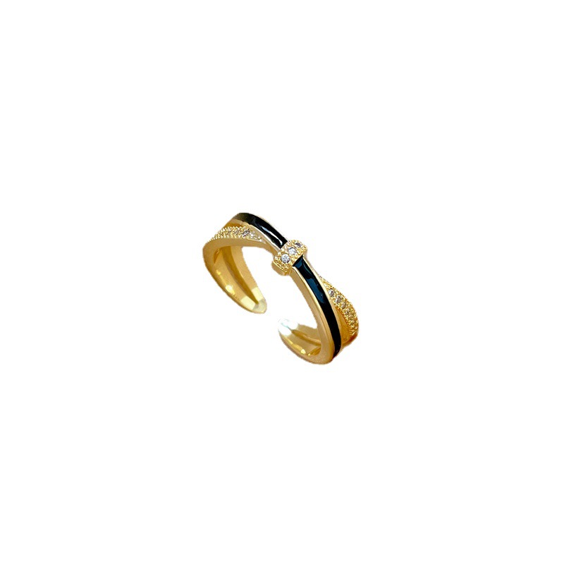 【 Real gold electroplating 】 Open oil drip cross-shaped fashionable micro-inlay light luxury ring index finger ring, the same style as the Internet celebrity, cold style Item Picture