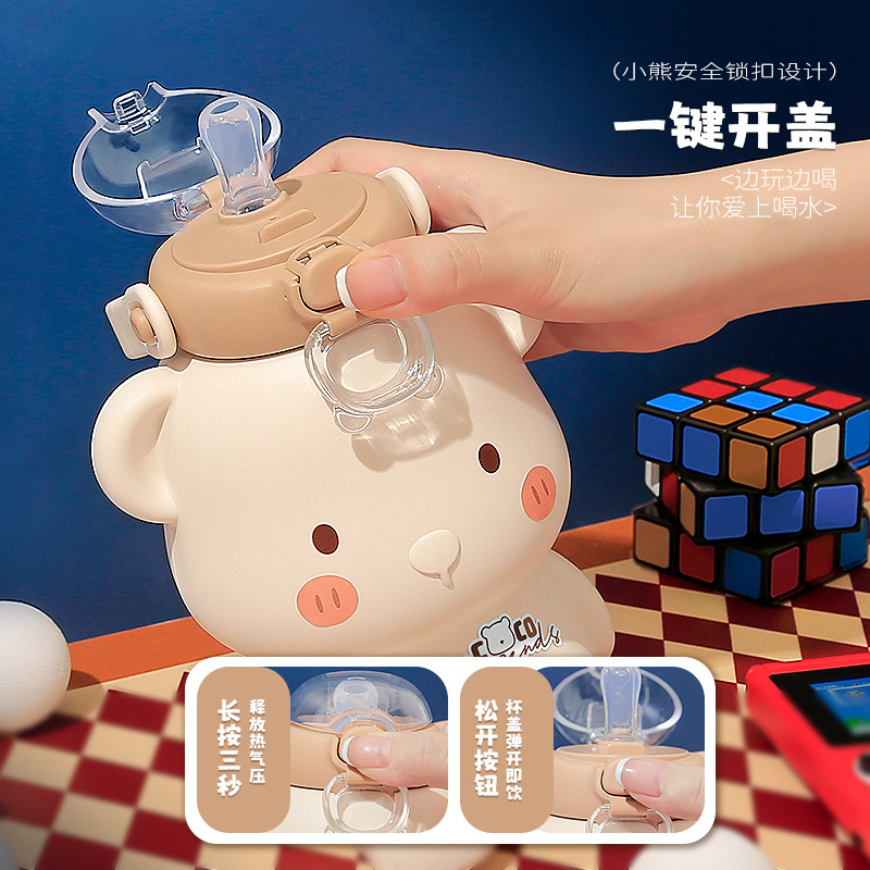 Insulated cup, large-capacity children's straw, cute student water cup, portable anti-drop 316 stainless steel cartoon cup Specification drawing