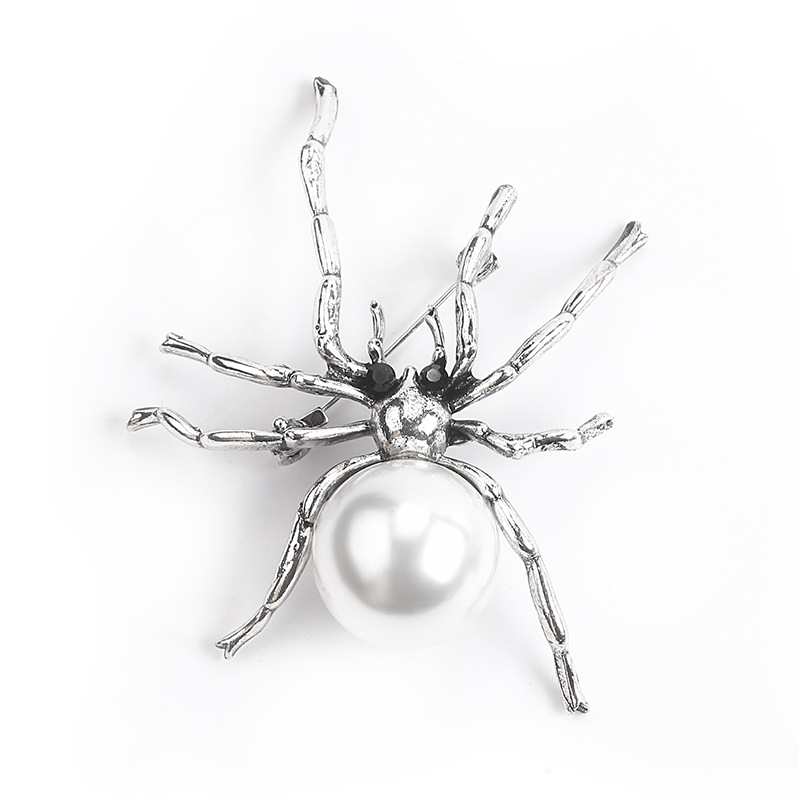 European and American fashionable metal imitation pearl spider brooches, personalized export insect brooch pins, clothing accessories Item Picture