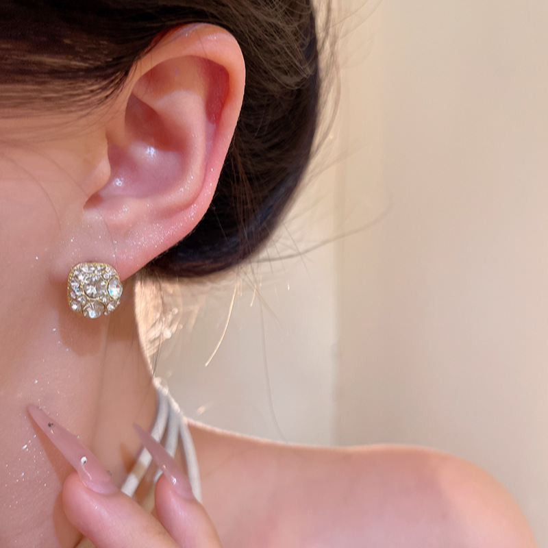 Japanese and Korean style exquisite full-diamond zircon earrings, women's fashionable, niche and light luxury style stud earrings, the same as Douyin's hot girl earrings Application Scenario