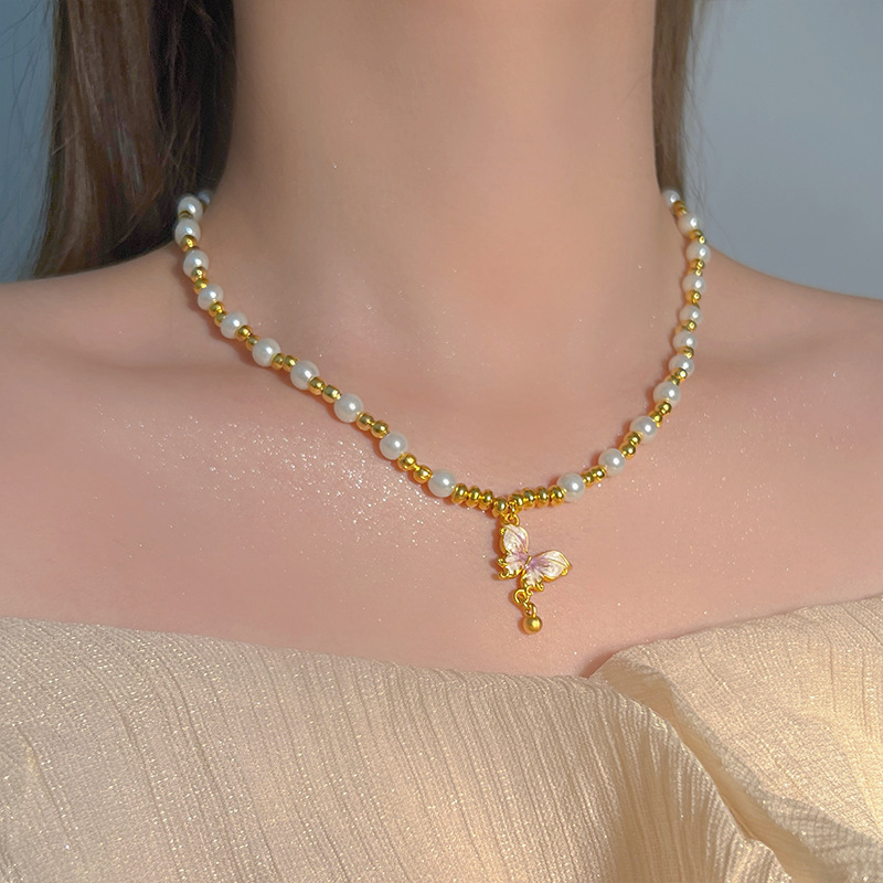 s925 pure silver round Shijia pearl necklace, fashionable and versatile, elegant collarbone chain, individual, simple and high-end necklace Application Scenario
