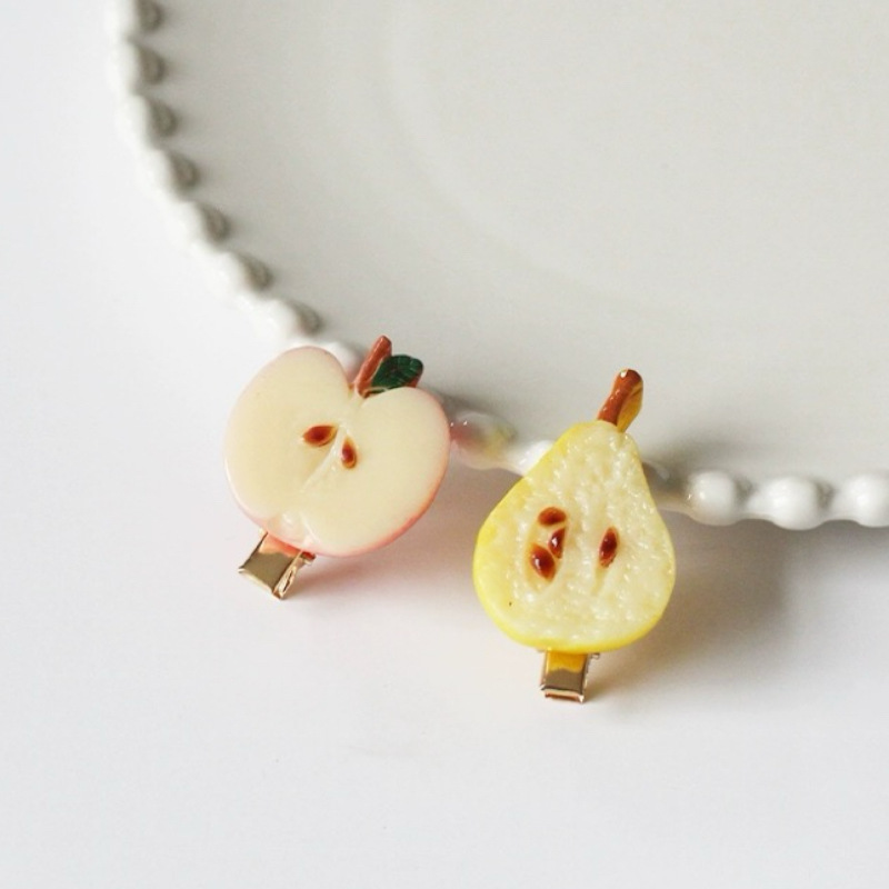 Creative simulation fruit slices: watermelon, pitaya, peach, kiwi. Cute and funny photos with fruit hairpins on the sides Specification drawing