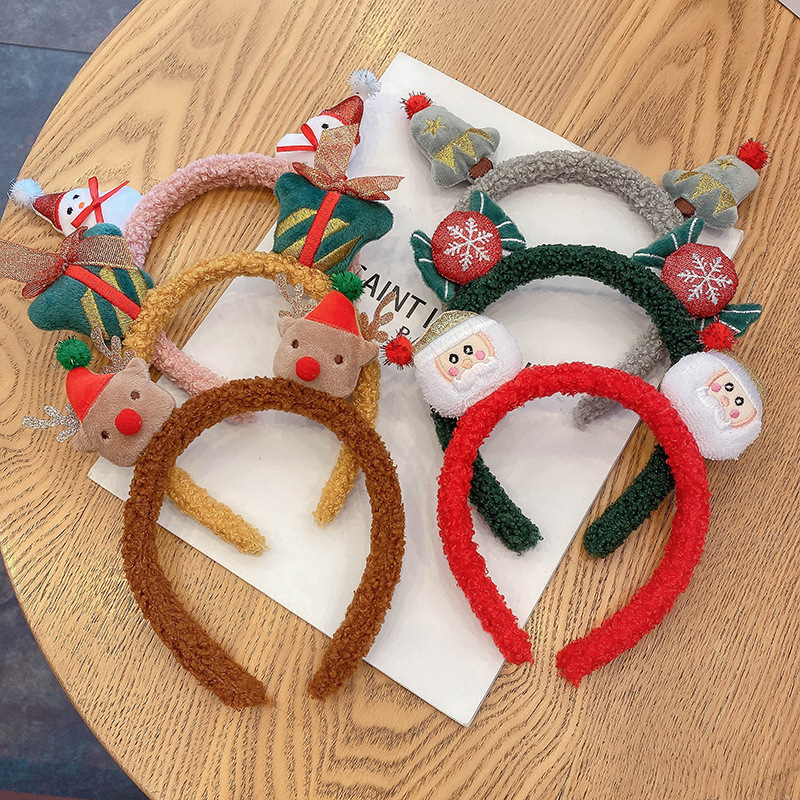 Christmas Tiesi plush hair band, reindeer snowman, lamb hair band, autumn and winter women's hair tie, headwear, hair band, hair clip details Picture