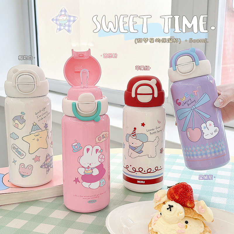 New type of women's insulated cup with straw, dual-purpose, large capacity, high appearance level, anti-drop water cup, 304 stainless steel cup full figure