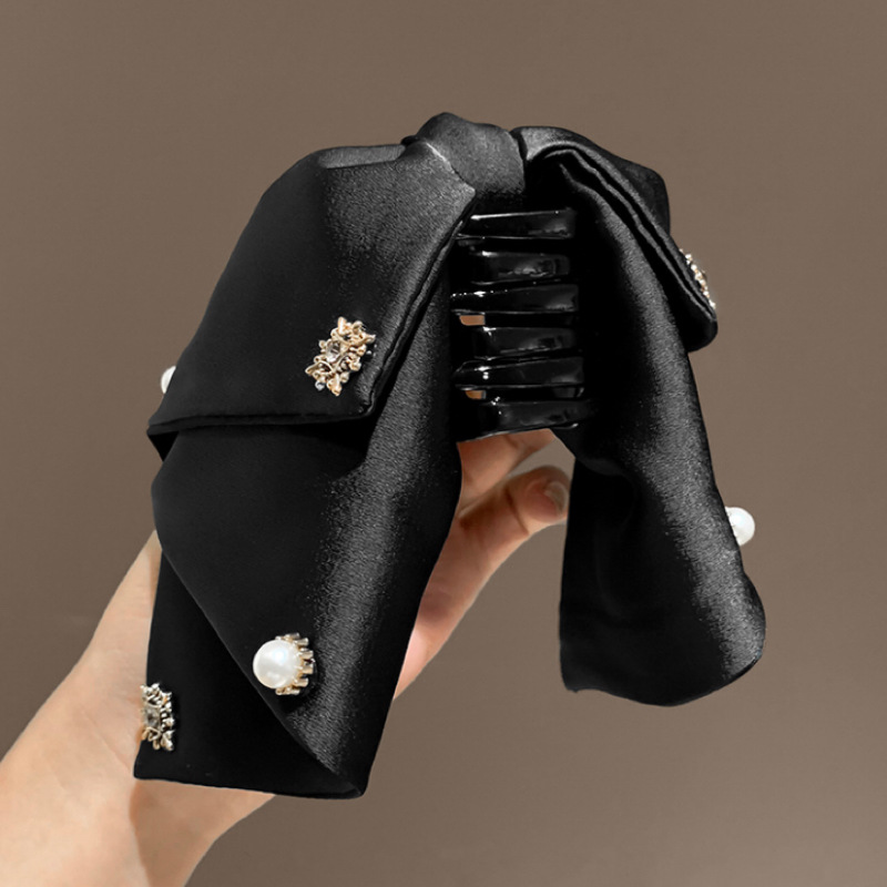High-end satin bow clip for women, shark clip at the back of the head, elegant and versatile, low ponytail clip, half hair clip Specification drawing