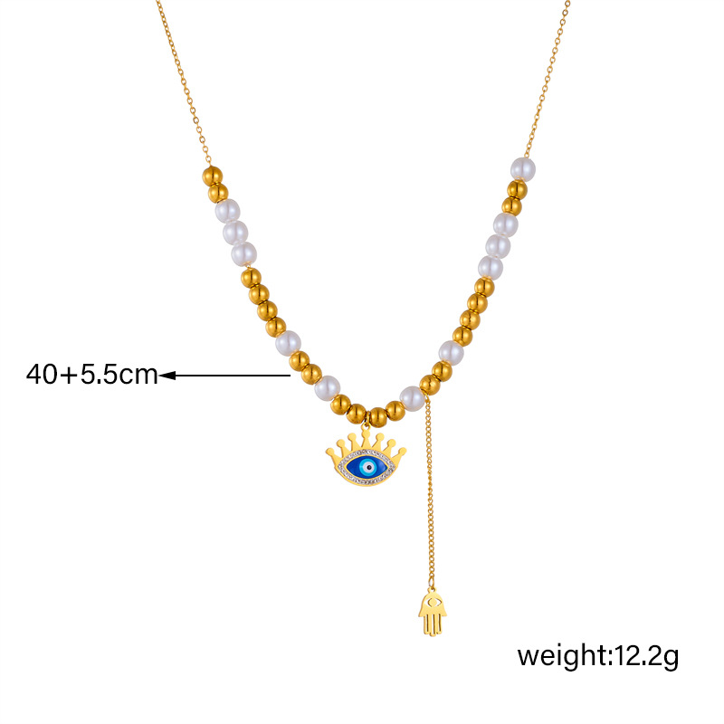 European and American fashion, niche and retro two-color beaded chain, tassel, eye palm pendant necklace Application Scenario