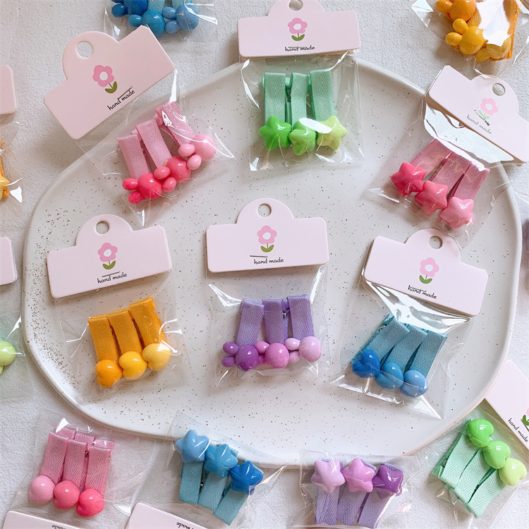 New children's gradient five-pointed star hair clip, cute cartoon rabbit heart hair clip, girls' full fabric side clip Specification drawing