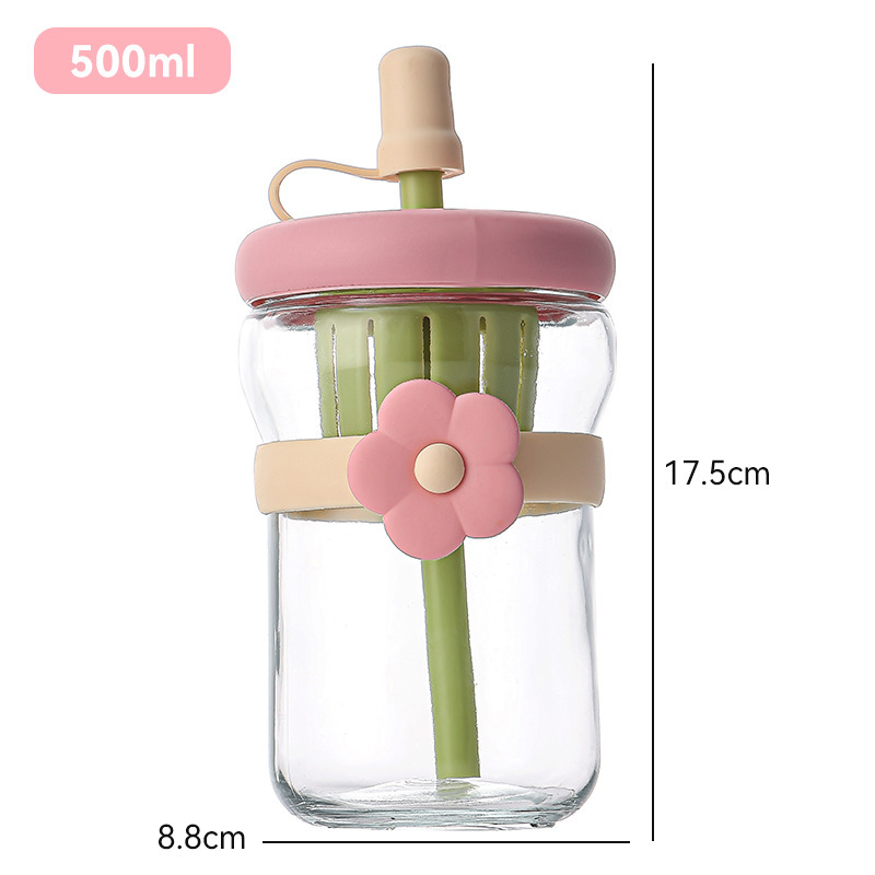 High appearance level flower water cup for girls, ins straw glass cup, portable tea and water separation juice flower tea beverage cup Item Picture