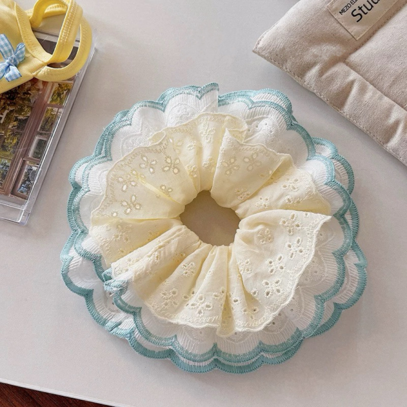 Lemon and mint ~ Ethereal lace multi-layer large intestine hair band, niche design sense hair rope, fresh meatball rubber band full figure