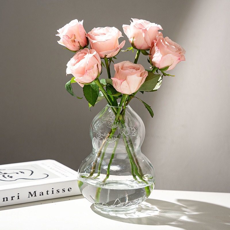 Wholesale creative retro opposite-shaped gourd glass vases, water lily cultivation lucky bamboo, hydroponic dry flower arrangement table ornaments Specification drawing