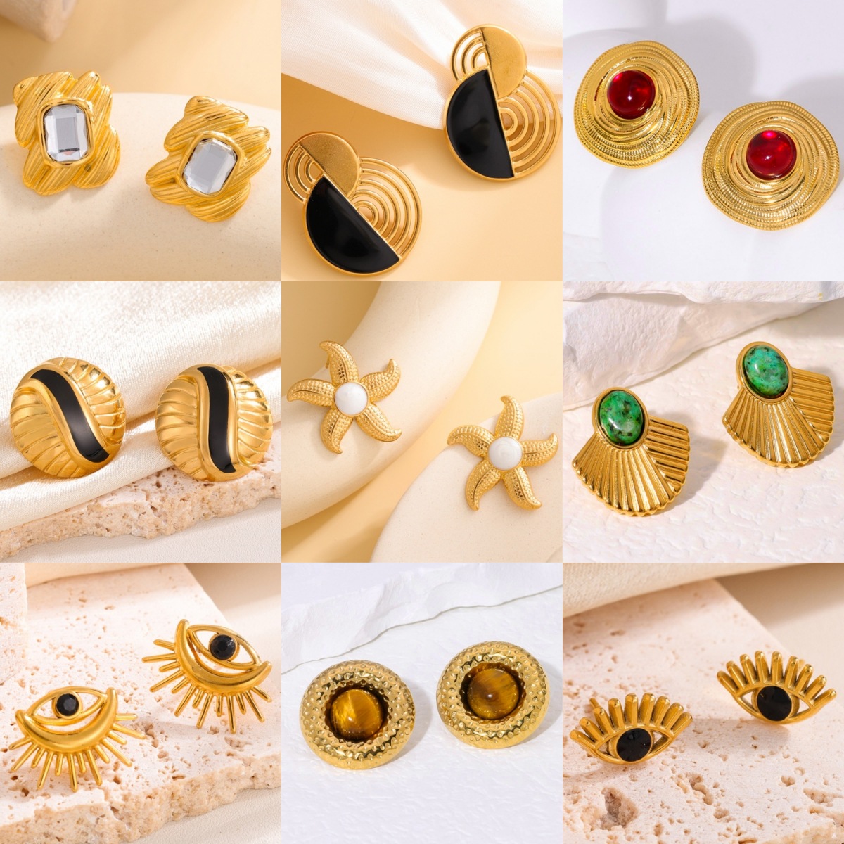 Titanium steel vacuum gold-plated oil-dripping ear studs for women, anti-color fading, light luxury, niche, popular in Europe and America, cross-border, dark style, high-end feel full figure