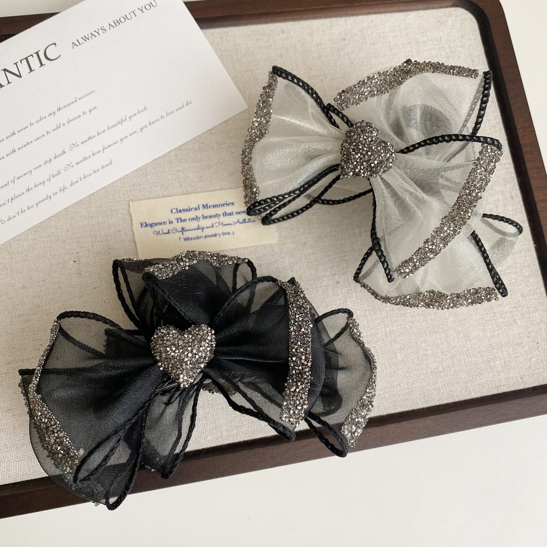 Diamond-encruted mesh bow braid grab clip for women 2024 new high-end style updo hair clip, semi-tied shark hair clip Specification drawing
