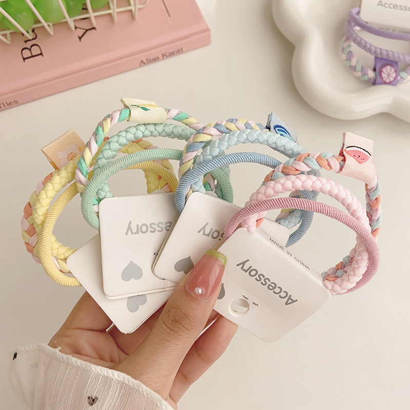 Candy-colored braided hair tie, two-color combination, thickened basic hair band, high-elasticity hair tie, hair band, leather band for women Specification drawing