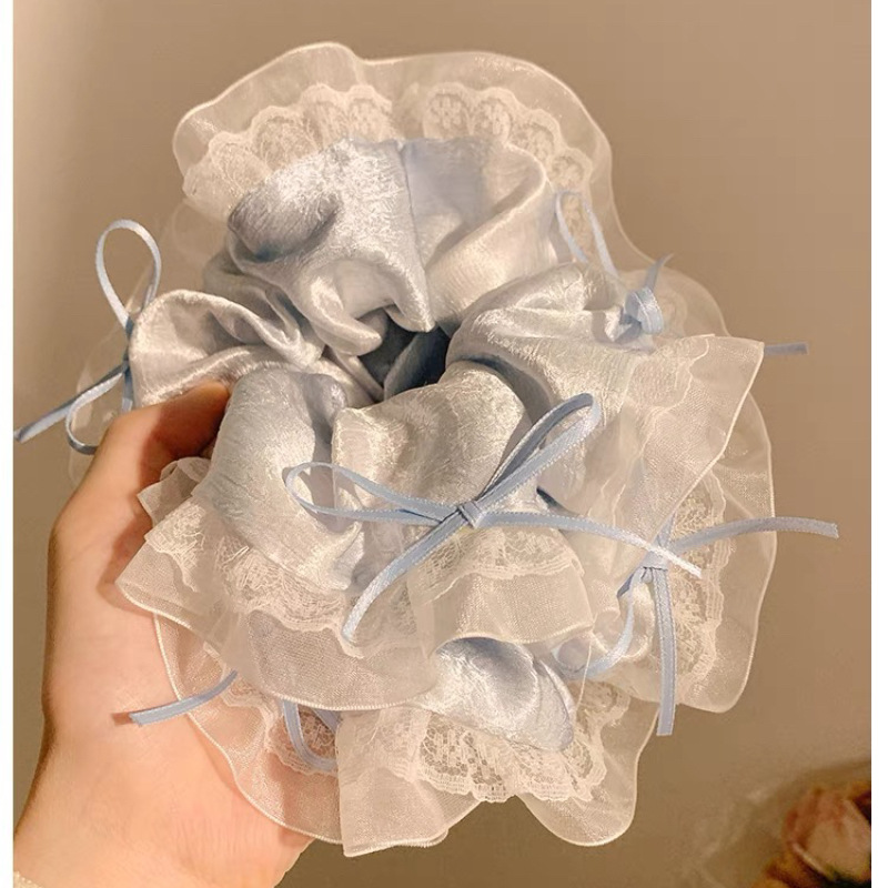 Brilliant Starry Sky ~ Blue lace square scarf large intestine hair band for women, summer high-end Korean-style laid-back hair accessory full figure