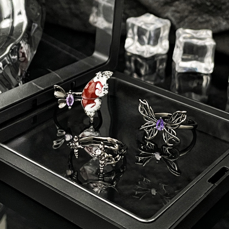 Dark butterfly-punk cross-border open-top ring for women, androgynous style, starlight, niche and individualistic spice ring Specification drawing