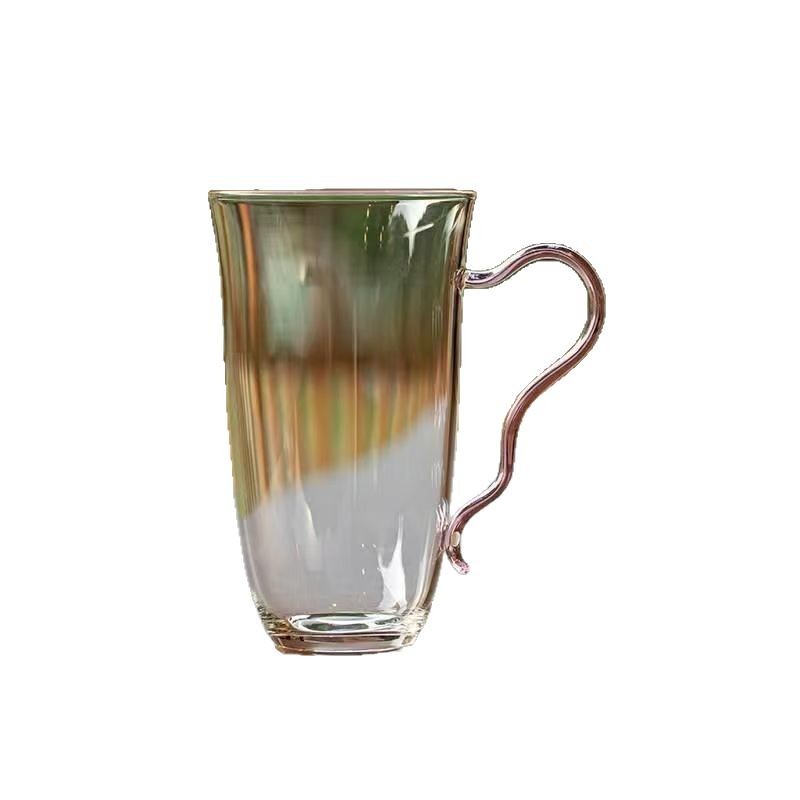 Chinese-style tea brewing cup, high borosilicate glass cup, household tea cup, ladies' juice cup, high appearance level, colorful handle narcissus green tea cup Item Picture