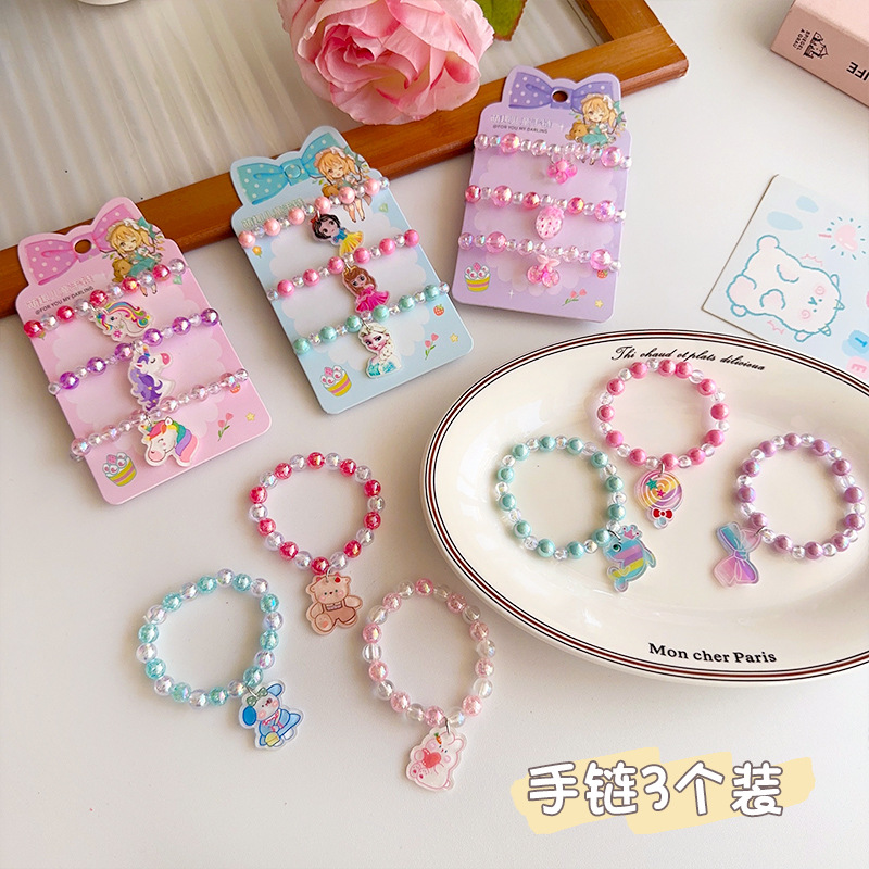 Children's bracelet and jewelry set, cute cartoon beaded bracelet, ice princess bracelet, birthday gift for little girls details Picture