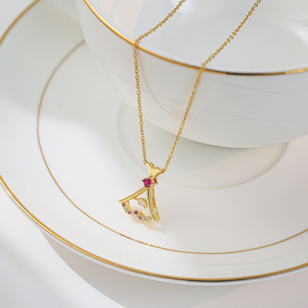 Korean InS-style little dress, lively necklace, women's niche design sense, rose red zircon pendant, stylish and trendy collarbone chain details Picture