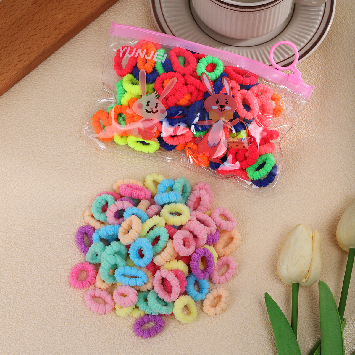 Children's towel ring manufacturer, colorful thumb hair bands that do not damage hair, baby hair tie bags, small rubber band hair ties wholesale details Picture