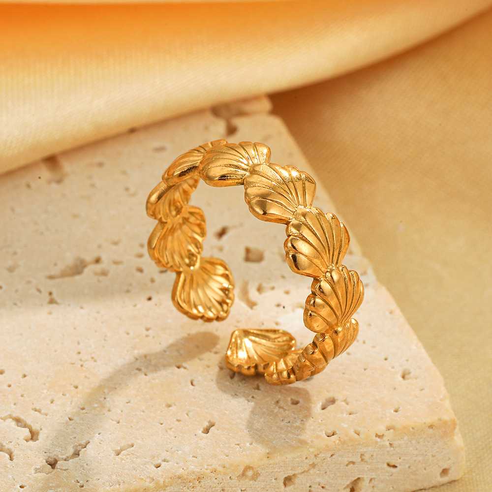 Cross-border fashion stainless steel ring, multi-piece ring opening adjustable, ocean-style plain ring, 18K gold jewelry full figure