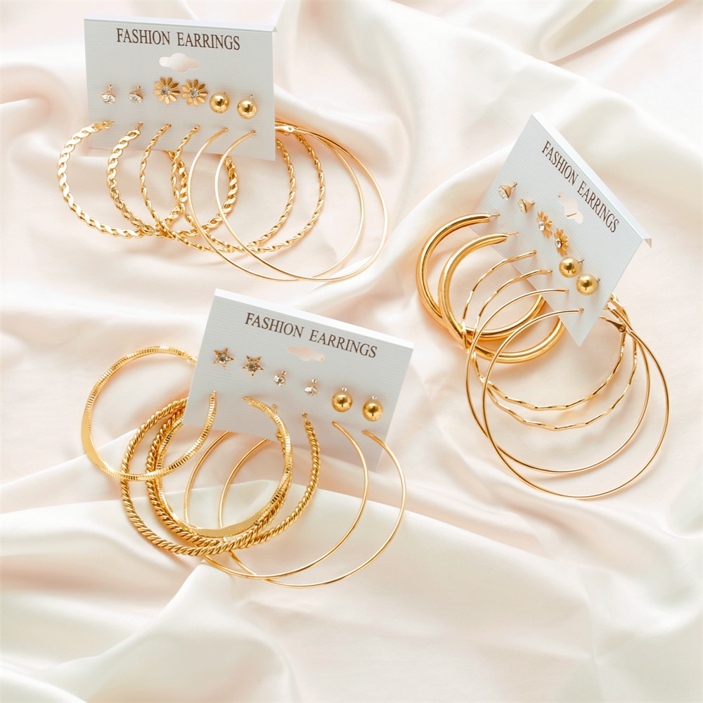 Cross-border best-selling accessories: Creative 6-pair earrings, personalized large circle simple set, stud earrings, fashionable and exaggerated earrings details Picture