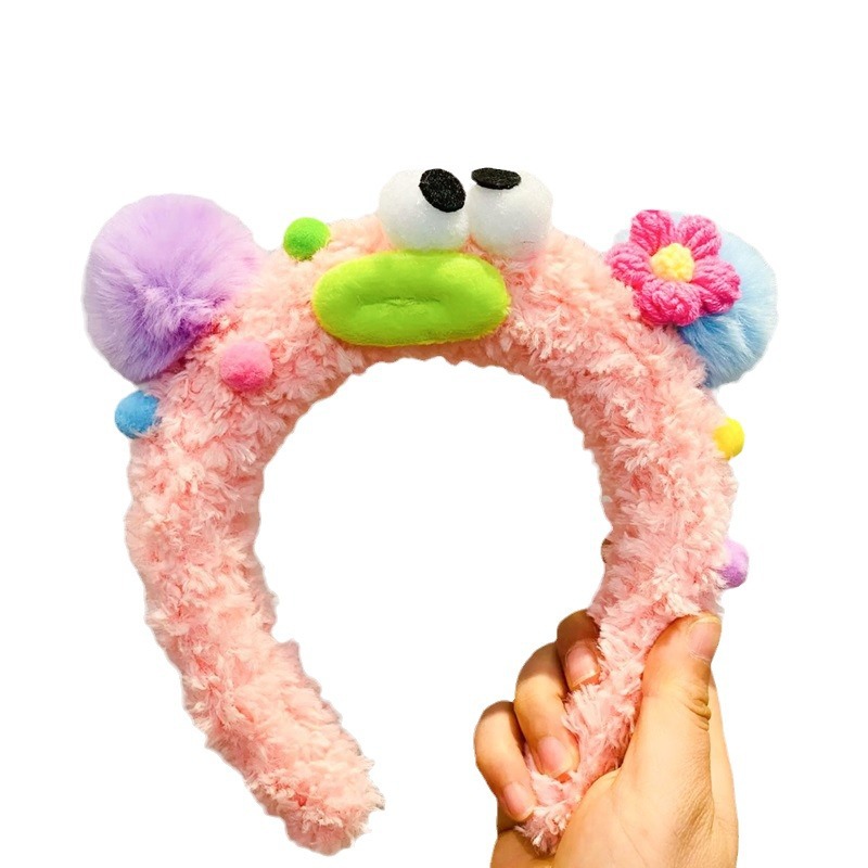 Cute monster purple plush hairband for girls, cute and fluffy, funny and funny, explosive hair for washing face, makeup, hairpin, headband and hair accessory Item Picture