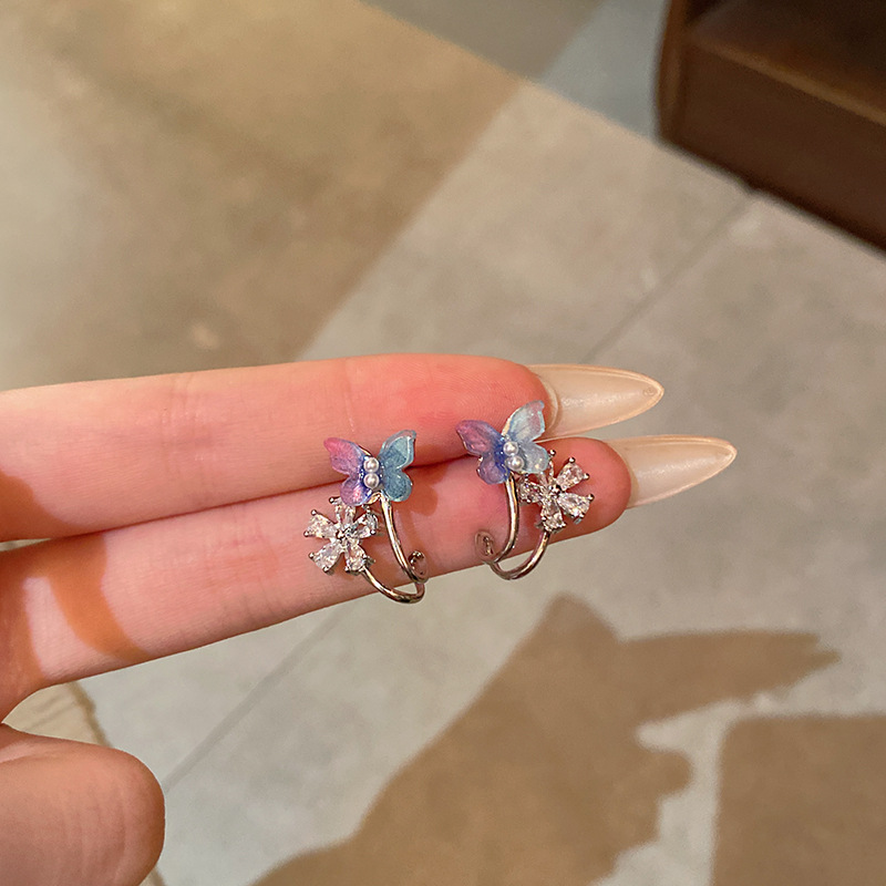 Summer sweet and cool flower butterfly earrings, women's high-end and niche design stud earrings, 2025 new exquisite earrings wholesale Specification drawing