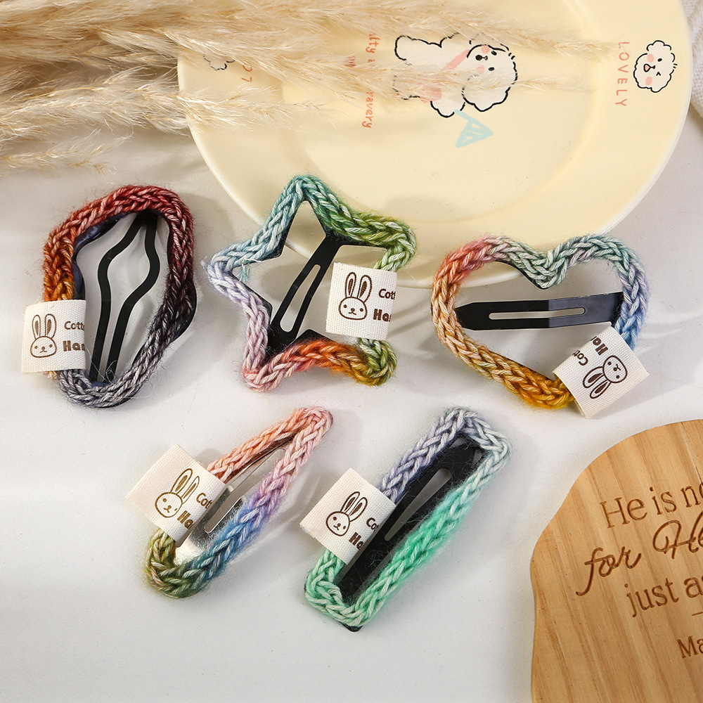 New candy-colored wool woven star BB clip, sweet and girlish, high appearance level, bangs side clip hair accessory wholesale full figure