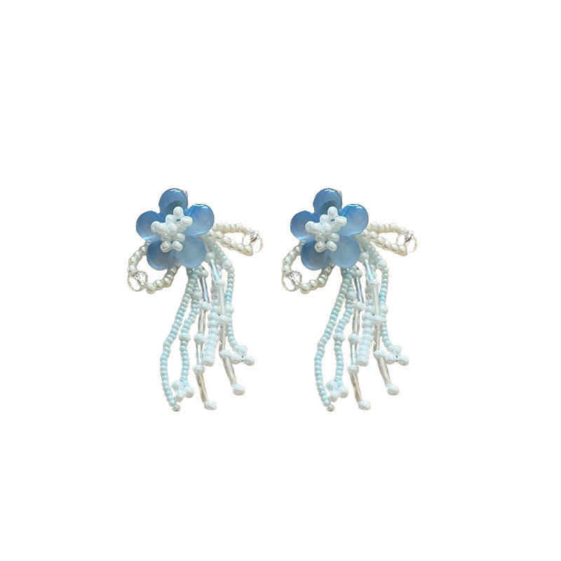 Super fairy-like chiffon flower earrings for women, a new bestseller in 2025, high-end stud earrings, and elegant seaside vacation style earrings Item Picture