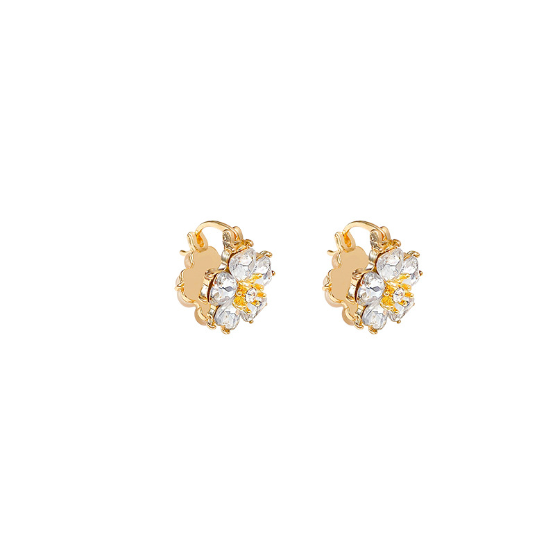 Wholesale of Korean-style elegant cat's eye stone flower ear buckles for women, light luxury and exquisite zircon ear studs, versatile and high-end earrings Item Picture