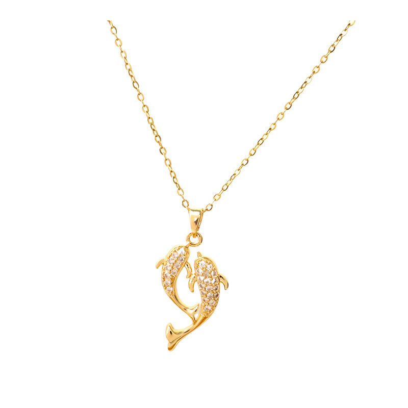 Titanium steel Double Fish necklace, "The rest of My Life with You" full zirconium Douyin style collarbone chain, light luxury, niche, simple and versatile necklace Item Picture