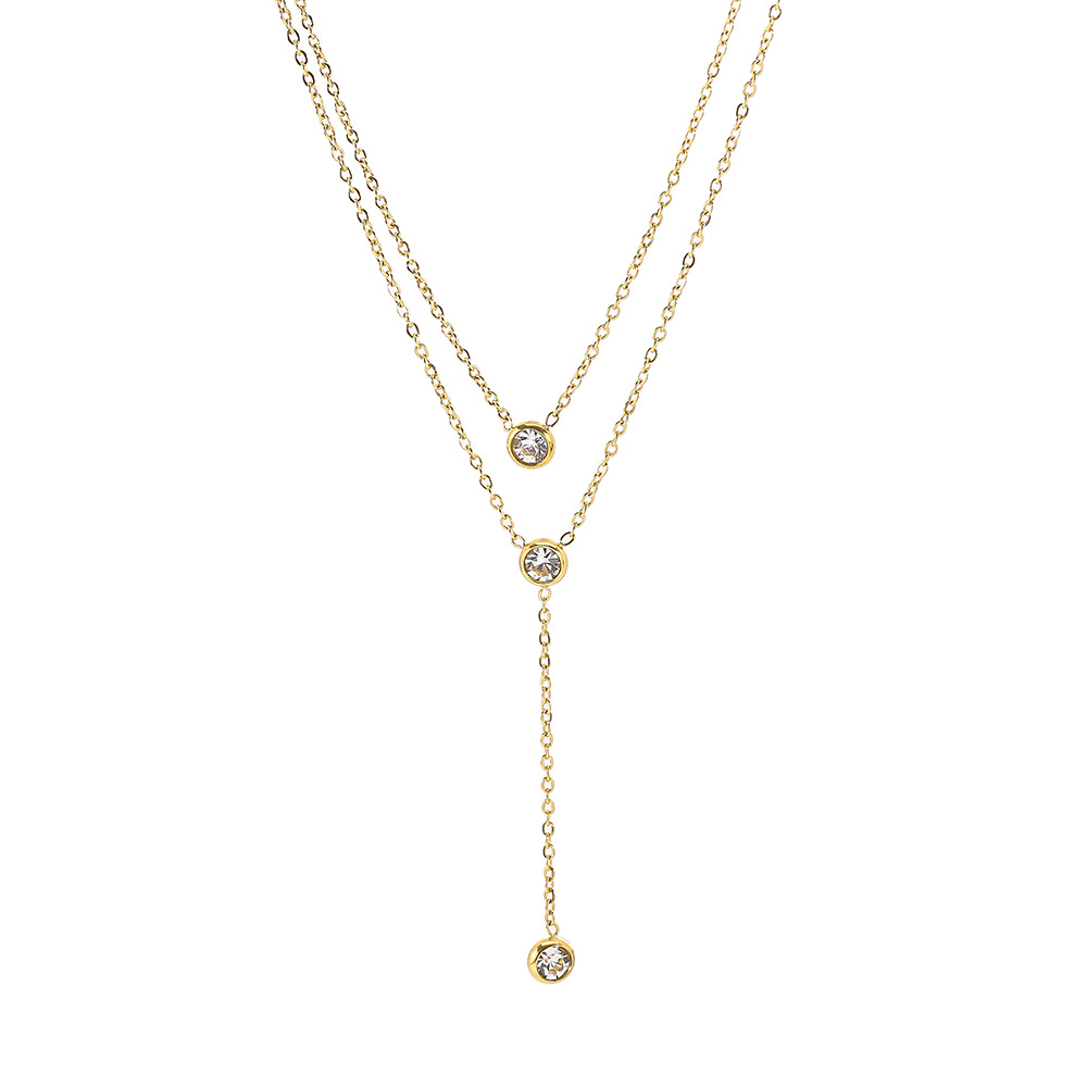 Korean version 18k gold-plated three-tassel double-layer titanium steel necklace, fashionable for women, non-fading, high-end feel, Internet celebrity collarbone chain Item Picture