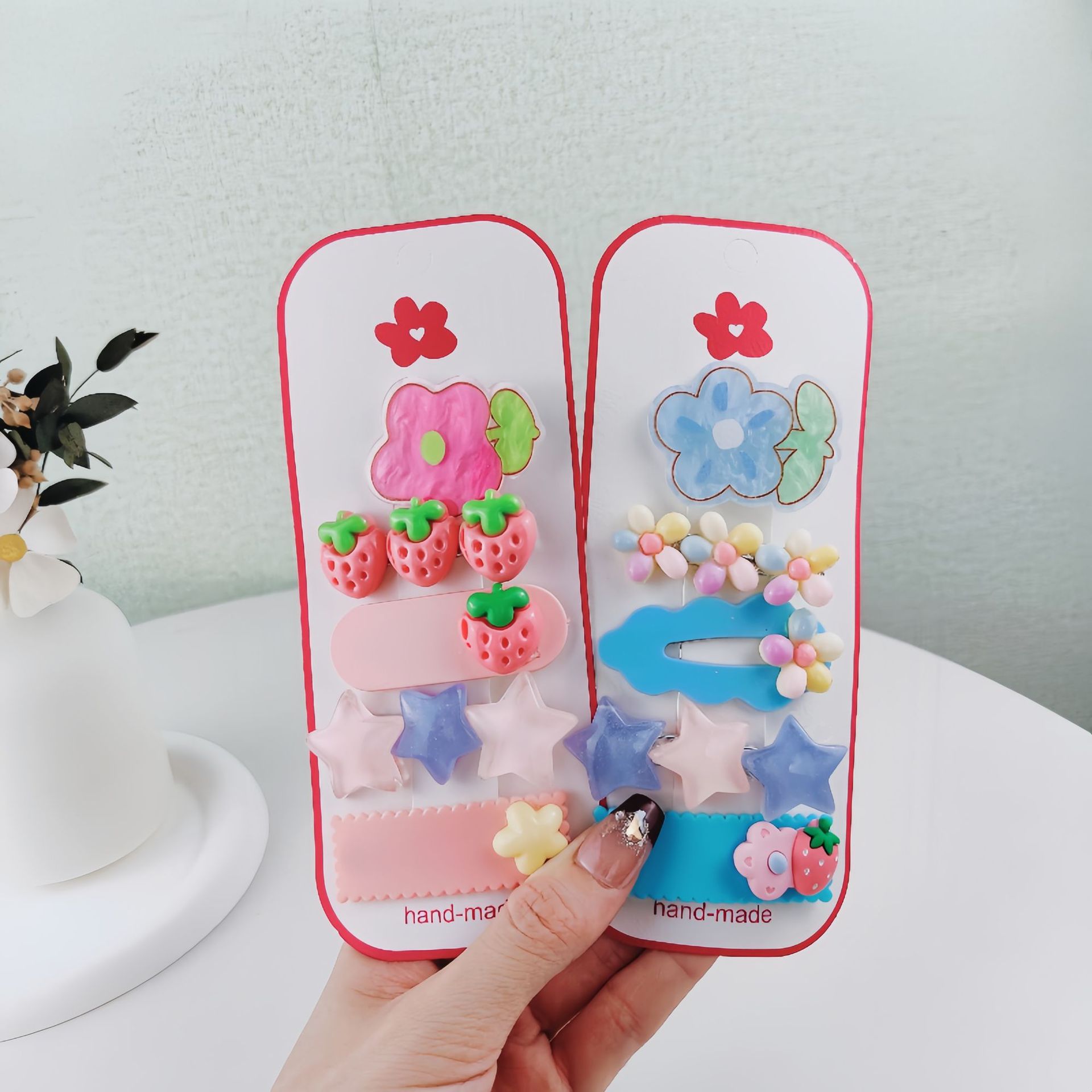 Children's hair clip set, acrylic flower hair clip, dopamine girl strawberry hair clip, girl bangs clip, bb clip Specification drawing