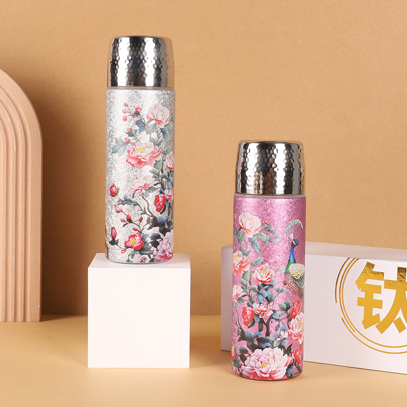 New type of thermos cup, peacock covered with titanium, tea and water separation brewing cup, high appearance level, portable water cup for men and women details Picture