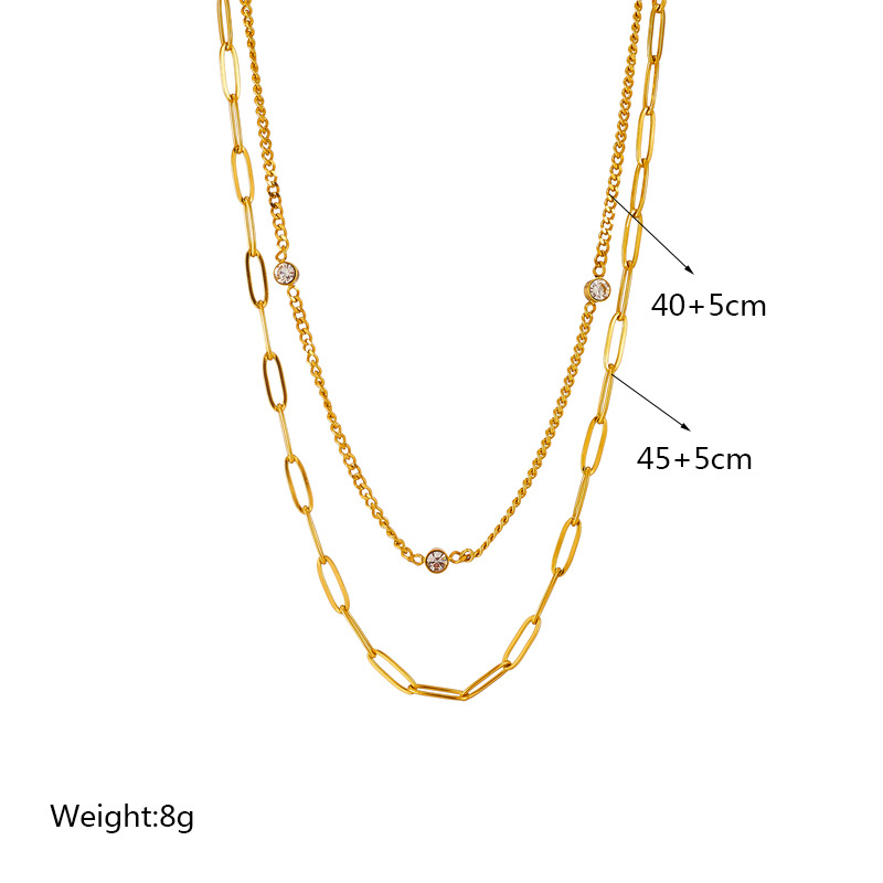 A fashionable, simple and niche double-layer diamond-encrusted chain titanium steel metal hip-hop punk trend versatile necklace Application Scenario