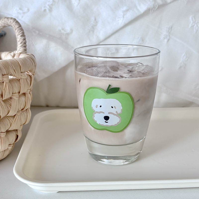 Homemade apple dog glass cup, cold brew coffee cup, home water cup, cute dog milk juice cup, cartoon full figure