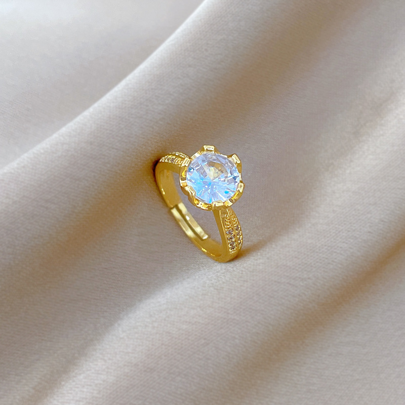 【 Real gold electroplated 】 Open ring zircon light luxury personality ring index finger ring, the same style as Internet celebrities, simple and cold style details Picture