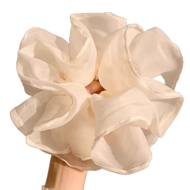 French-style oversized tulle, high-end and ethereal, large intestine hair band tied in a ponytail, white head with flowers, 2025 new style hair tie Item Picture